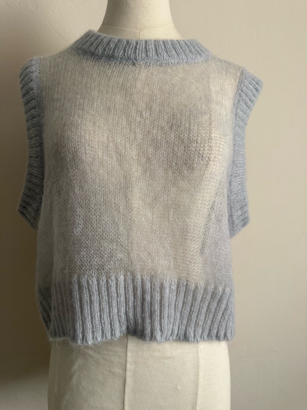 Topshop Pale Blue Mohair-Blend Sleeveless Crewneck Vest